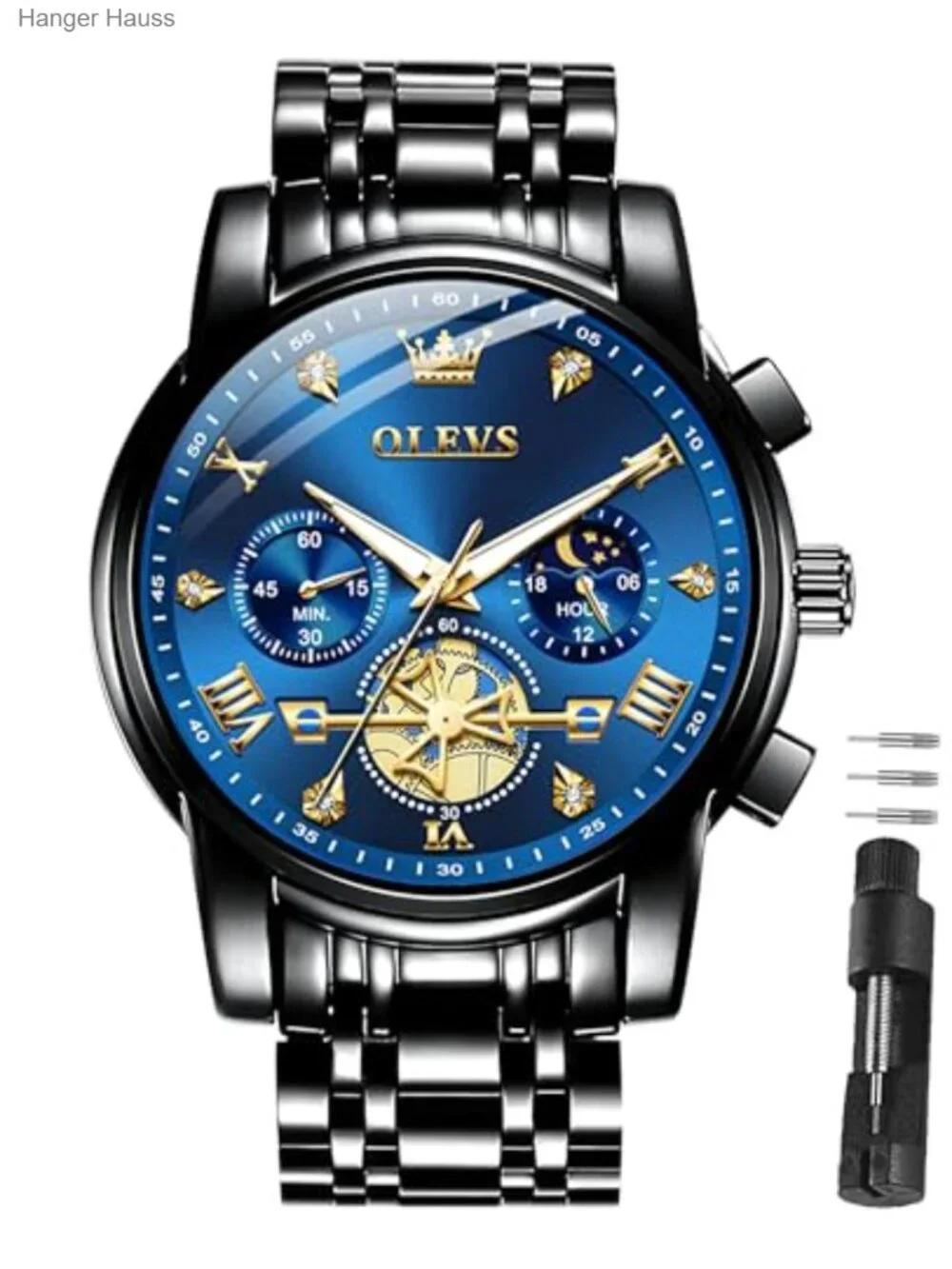 Men's Chronograph Quartz Watch Stainless Steel Big Face Dress